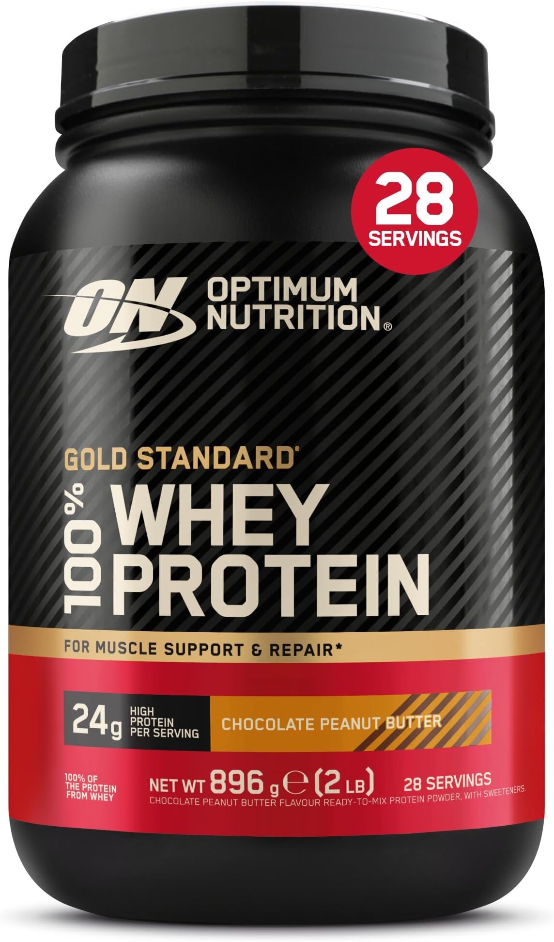 Optimum Nutrition Gold Standard 100% Whey Protein, Muscle Building Powder With Naturally Occurring Glutamine and BCAA Amino Acids, Chocolate Peanut Butter Flavour, 28 Servings, 896 g
