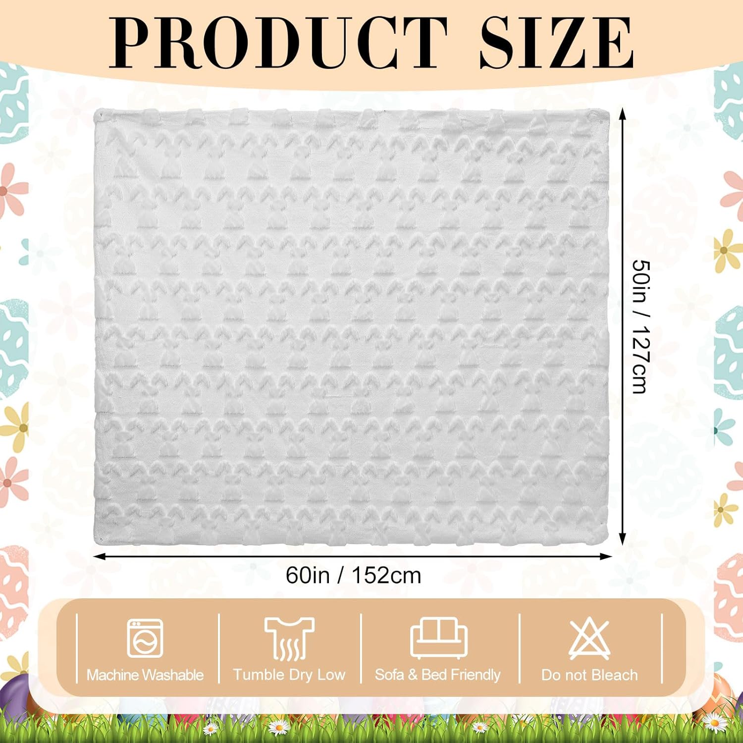 Tudomro Easter Bunny Blanket 50x60 Inch Rabbit 3D Embroidered Soft Cozy Spring Fleece Throw Blanket for Sofa Couch Bed Sofa Home Easter Decor, Birthday Gifts(1 Pack,White) 1 White
