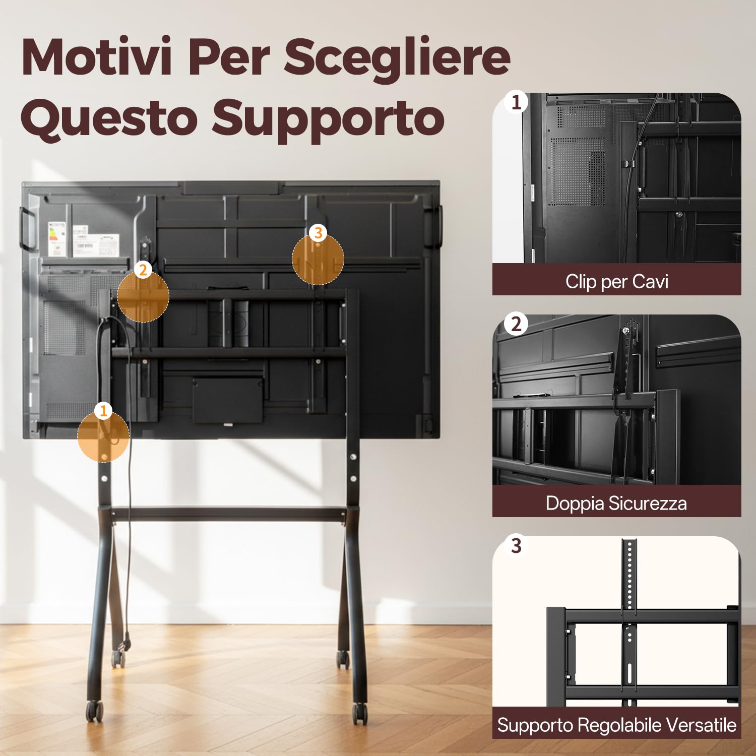 JAV Smart Board Stand con Ruote per Lavagna Interattiva 47-65 Pollici Supporto Mobile, Ideale per Uffici e Aule Moderni