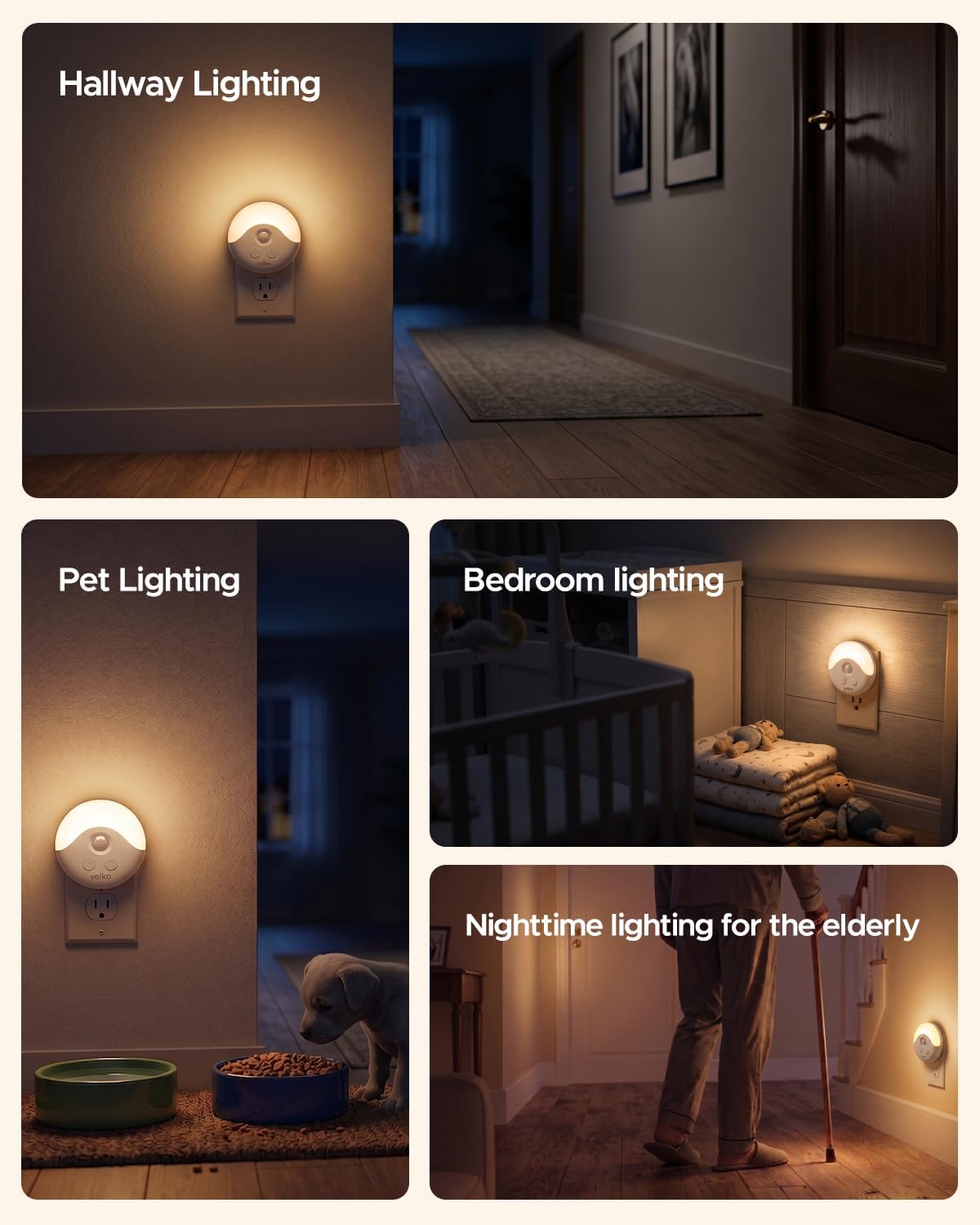 YELKO Plug in Motion Sensor Night Light with Dusk to Dawn Sensor, 5-Level Dimmable, Adjustable Delay Time for Bedroom, Bathroom, Hallway, Stairs, Nursery, Night Camping, Warm White, 2 Pack 7 71r++T4Uf8L. AC SL1500
