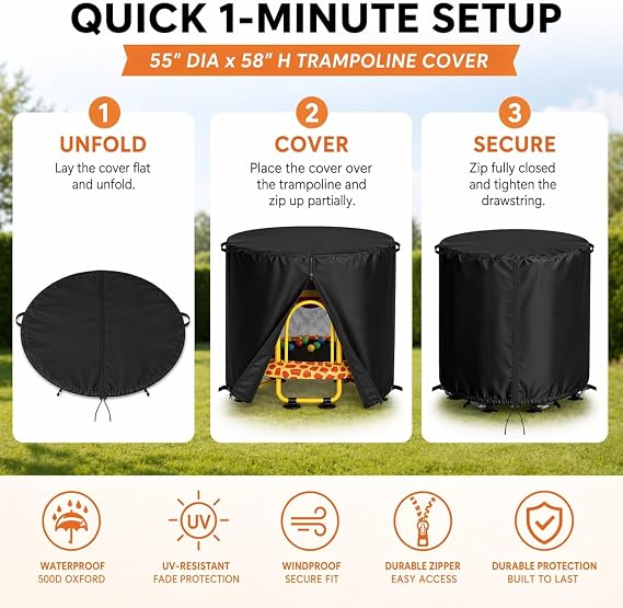 55 Round Kids Trampoline Cover, 600D with Drawstring & Buckles