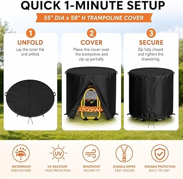 55 Round Kids Trampoline Cover, 600D with Drawstring & Buckles