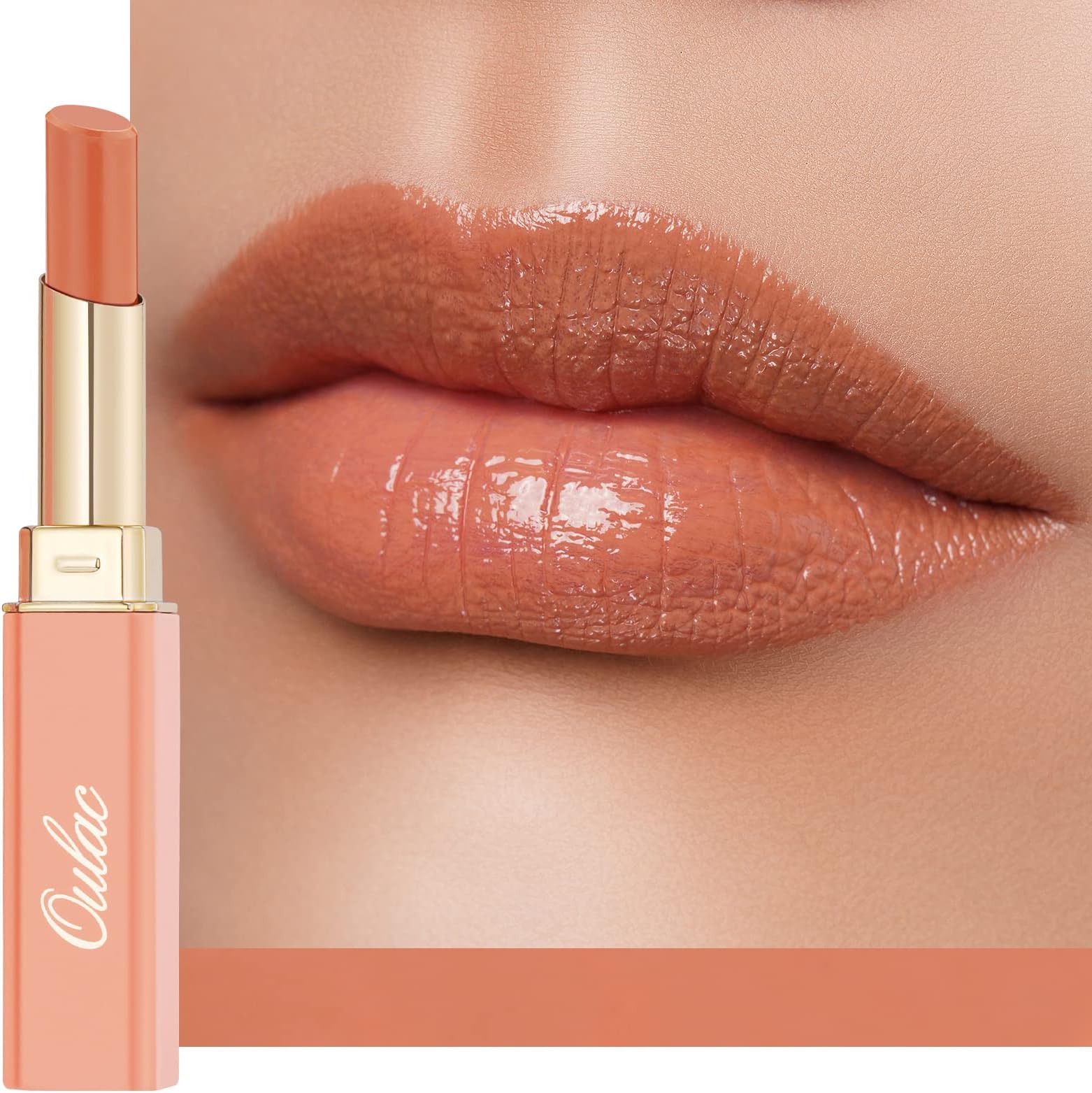 Oulac Orange Nude Shine Lipstick - Peach Moisturizing Lip Stick Glossy Tinted Lip Balm, Sheer Shine Juicy Finish, Lightweight and Hydrating Formula for Dry Lip Care, Vegan 2.2g/0.07oz (05)