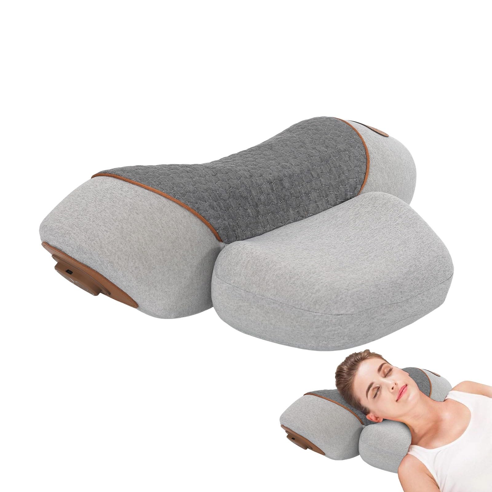 Kouamor Grey 3 In 1 Pillow Massage Neck Hump, Constant Temperature Heating & Vibrating Massage Pillows, Pillow Traction Massager, Ergonomic Heated Massage Neck Pillowss With Memory Foam (Grey)