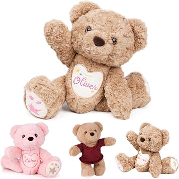 Personalized Name Embroidered Bear Plush for Kids, Custom Stuffed Animals, Baby Toddlers Toys, Personalized 1-14 Year Old Birthday Gifts for Girl Boys Brown Bear