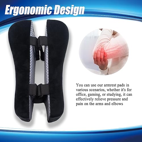 Miniatura 4 de Almohadillas de espuma viscoelástica para reposabrazos - Experimenta la máxima comodidad de memoria para oficina, juegos y más (paquete de 2) - Negro