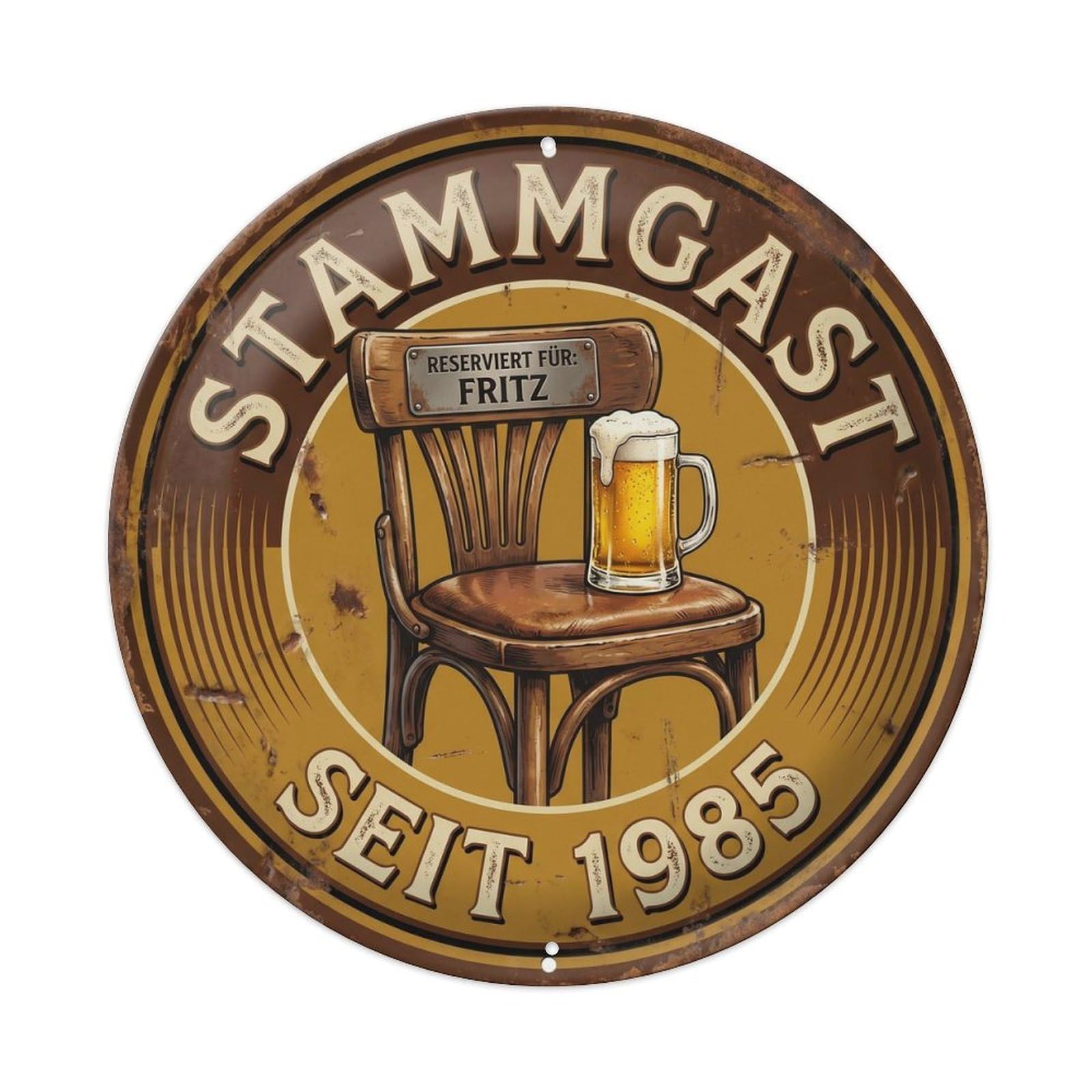 Vintage Bar Style Stammgast Loyal Tavern Regular Metal Tin Sign Plaque Wall Decor for Cafe, Club, Garden Round Metal Poster 8x8Inch