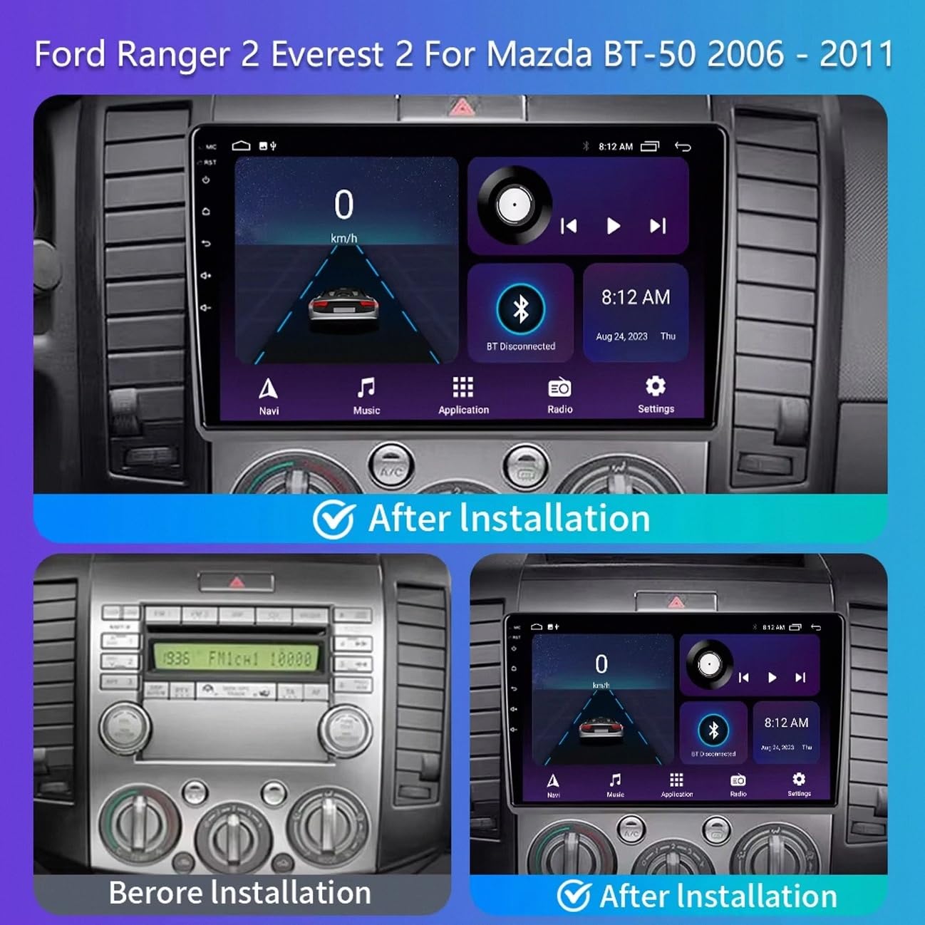 Car Stereo dla Mazda BT-50 J97M 2006-2011 Android 15 9 Inch Car Navigation with Wireless Carplay Android Auto For, 4 Core 2G+64G