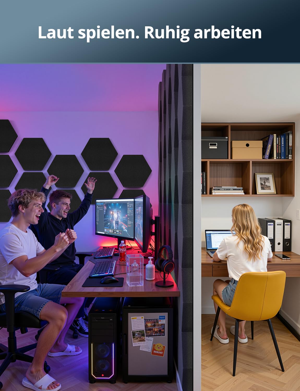 Kuchoow Schalldämmung Akustikschaumstoff Hexagon Schallschutzplatten für Studio Wand, 12 Stück 4cm & 7cm Dicke Akustik Schaumstoff, Schallabsorber für Gaming, Zimmer, Wall, Tür & Decke (Schwarz)