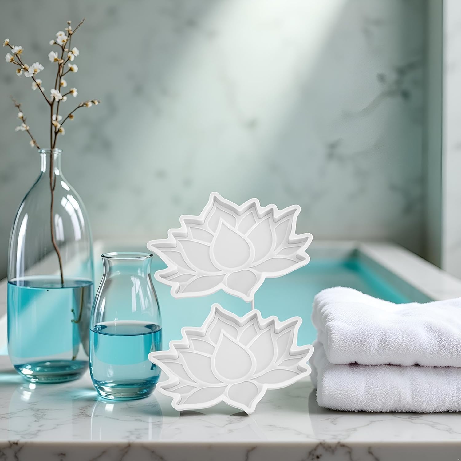 2Pcs White Lotus Flower Coaster Mold Lotus Coaster Epoxy Resin Mold Crystal Epoxy Lotus Molds Cup Mat Silicone Mould DIY Crafts Decorations Jewelry Casting Supplies