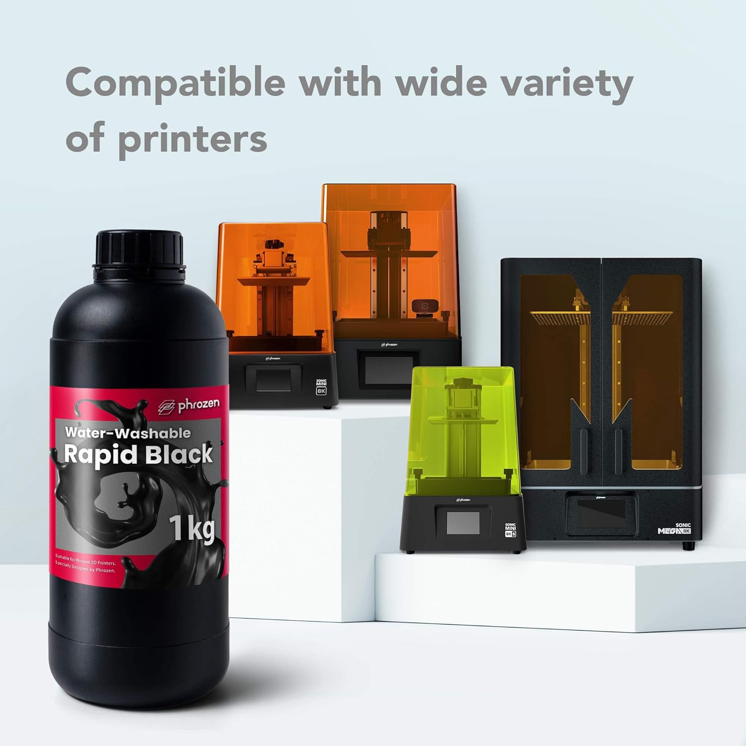 phrozen Water-Washable 3D Printer Resin [Rapid Black], 405nm LCD UV-Curing Photopolymer Resin for High Precision Printing, Low Odor, Non-Brittle, Easy to Clean and Cure (1KG)
