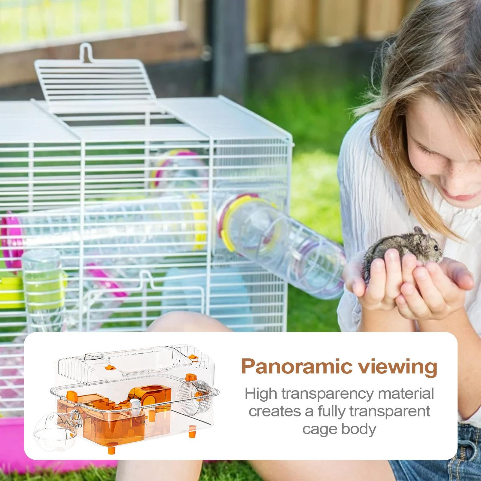 Habitat per criceti, rifugio per piccoli animali | Habitat trasparente per attività decorative con dispenser e ruota per cincillà che dorme riposano giocano a nascondersi