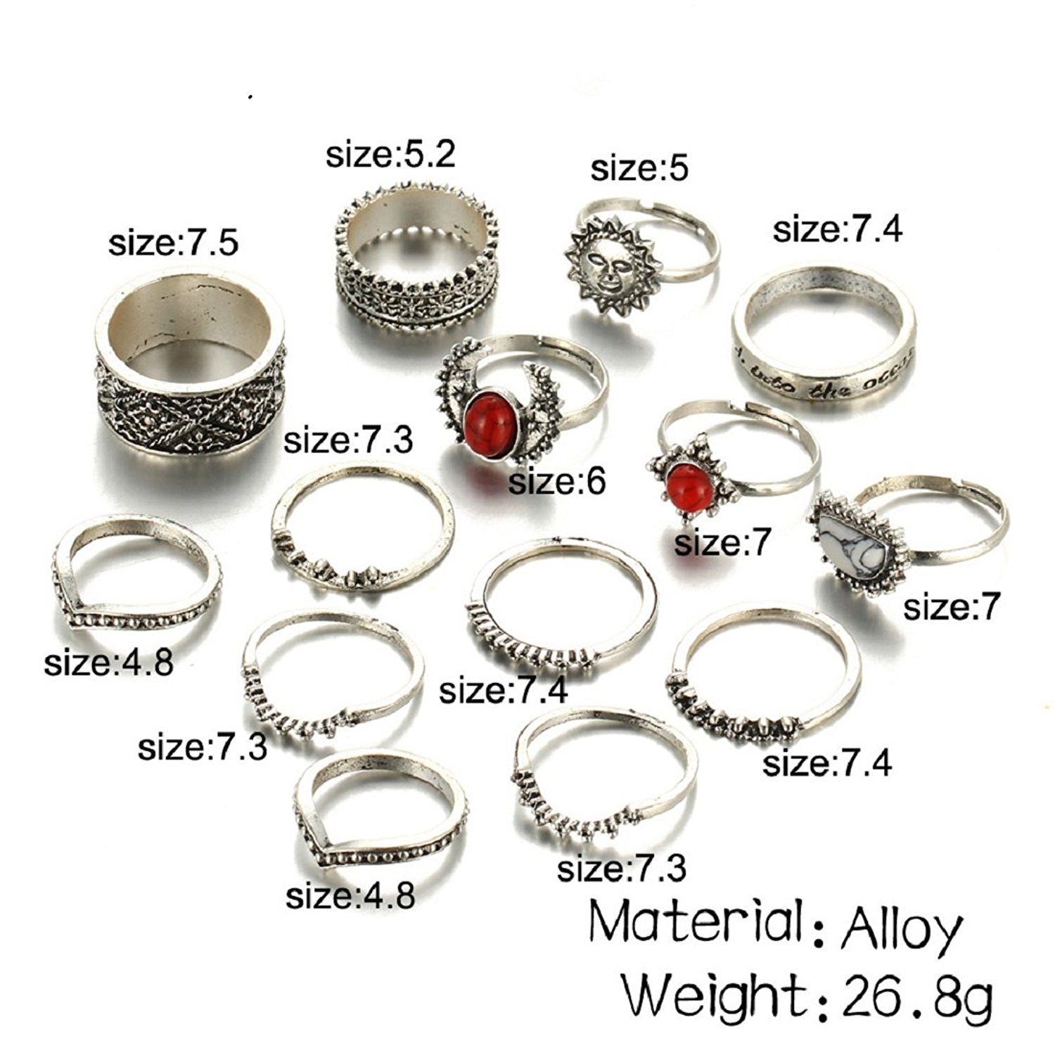 Shining Diva Fashion Oxidized Silver 14 Piece Midi Finger Ring Set (Silver)(rrsd8613r) for Girls