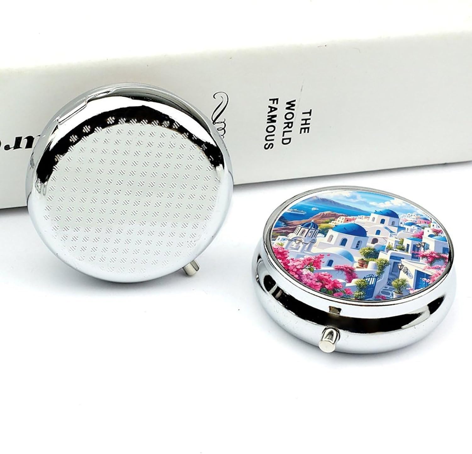 Seaside Town Round Pill Box with 3 Compartments & Mirror image 4