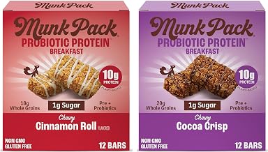 Munk Pack School Breakfast Bar Bundle | Probiotic Protein | (12) Cinnamon Roll, (12) Cocoa Crisp | 10g Plant Protein Per Bar