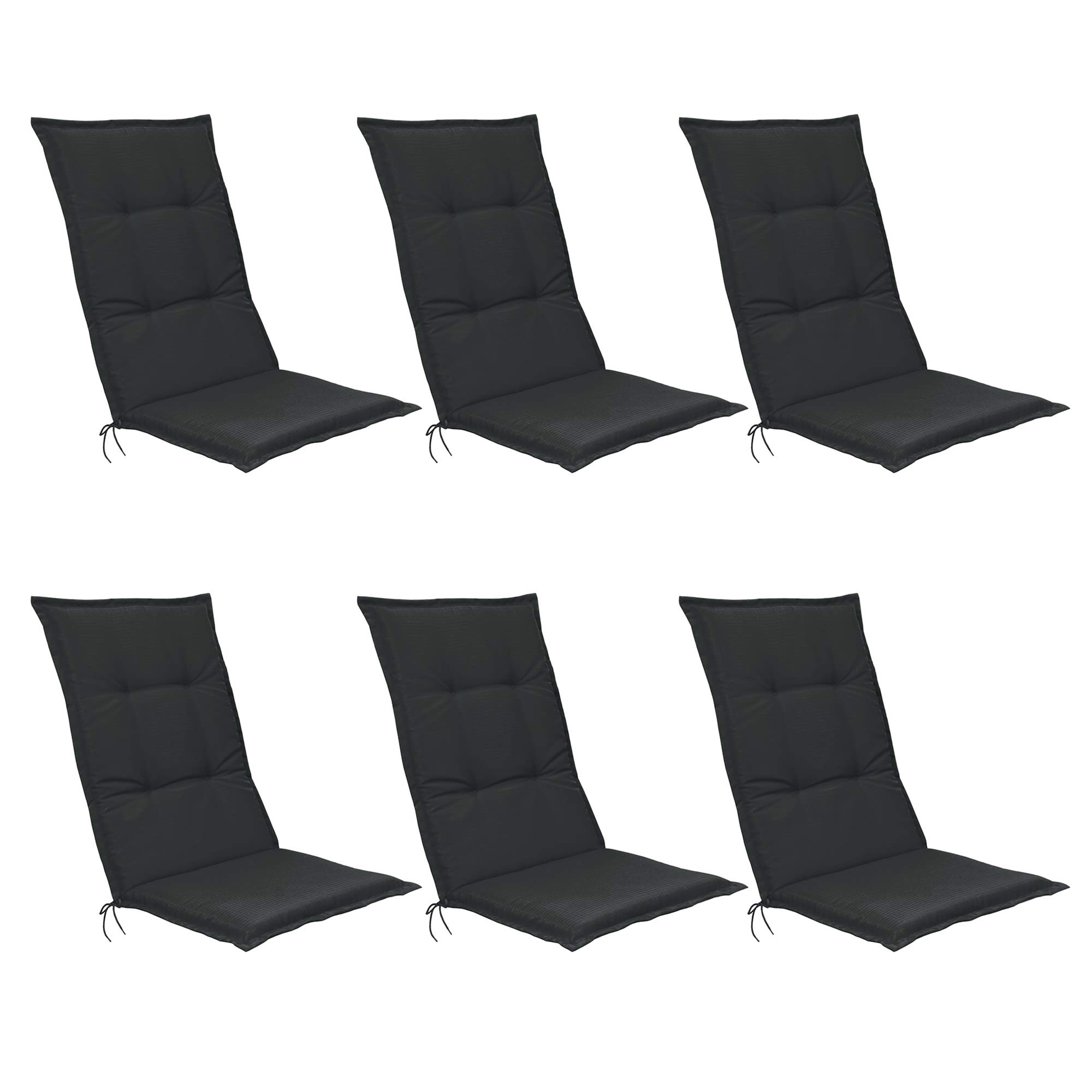 Beautissu Set of 6 Outdoor Garden Chair Cushions with Backs High 120x50x6 cm - Anthracite Seat Cushions for Garden Chairs Patio Furniture Recliner Rattan - Soft Foam Core - Base HL — image 1