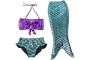 TFJH E 3PCS Kids Girls Ariel Swimsuit Bathing Suits Bikini Fish Tail Set 3-10 Years