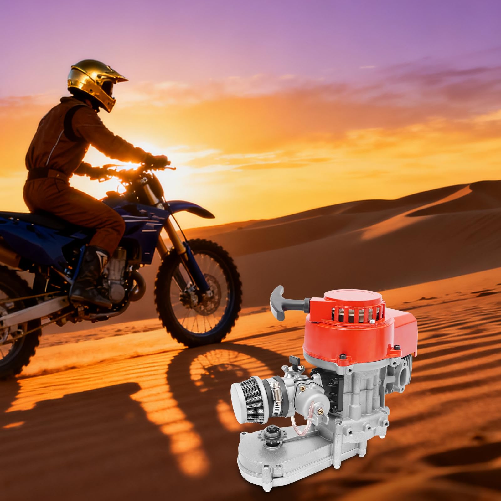 Motore 49cc Mini Moto, Motore a Due Tempi Monocilindrico, Raffreddato ad Aria, 1,7kW/3PS,Carburatore a Galleggiante,Avviamento a Fune Automatico,Alta Potenza e Durata,Compatibile Pocket Bike