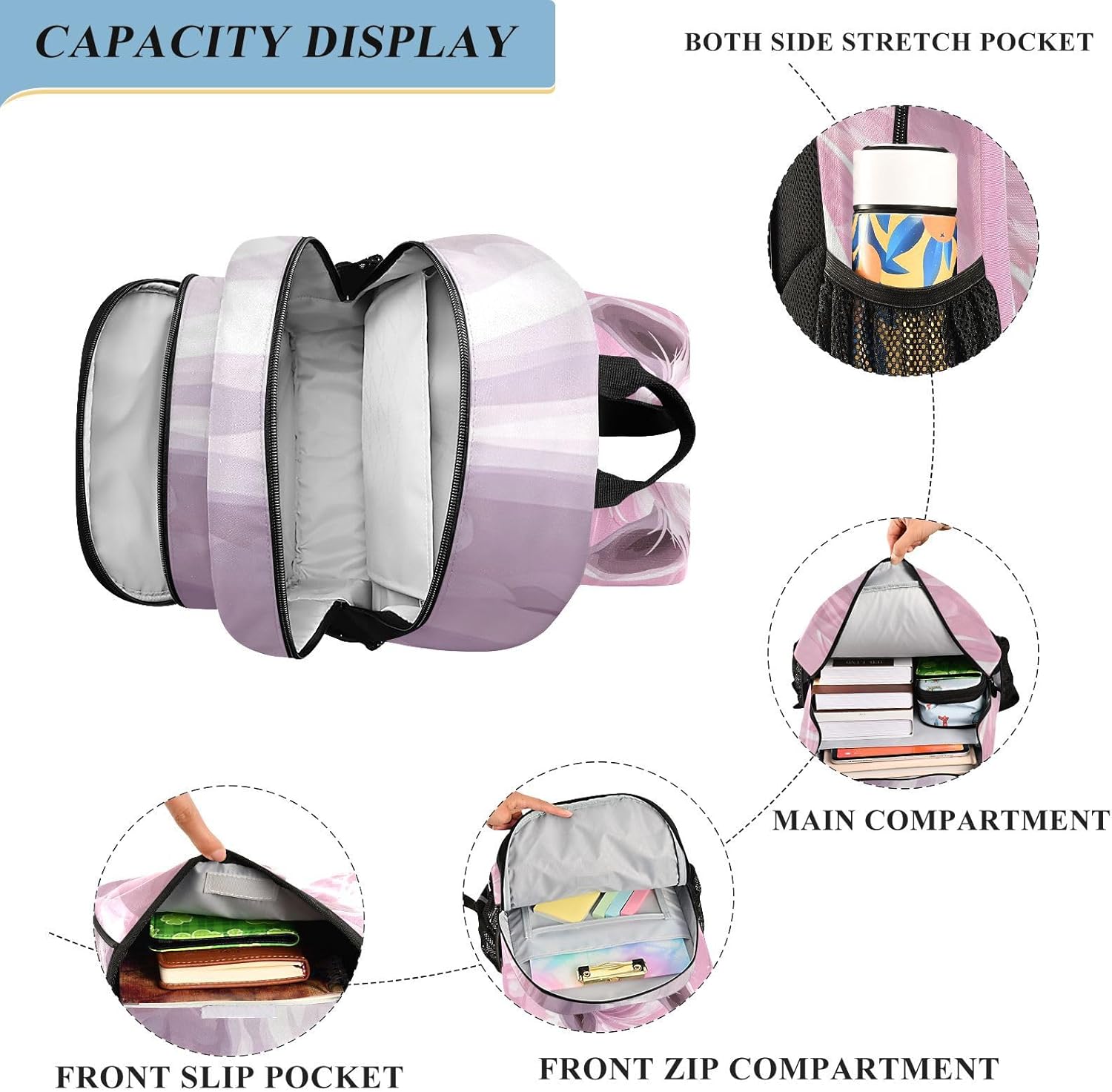 White Horse Pink Backpack for Girls Boys Kids Elementary Middle School Bag Laptop Backpack Travel Rucksack - Image 6