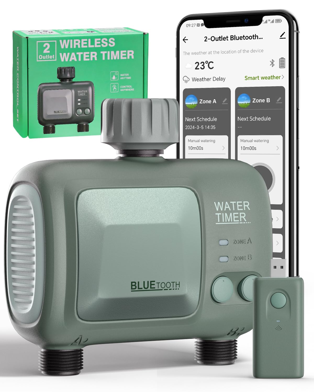 WiFi Water Timer for Garden Hose - 2 Zone Hose Timers for Watering, 2 Watering Patterns, Smart Sprinkler Timer System, Irrigation Timer Compatible with Alexa and Google