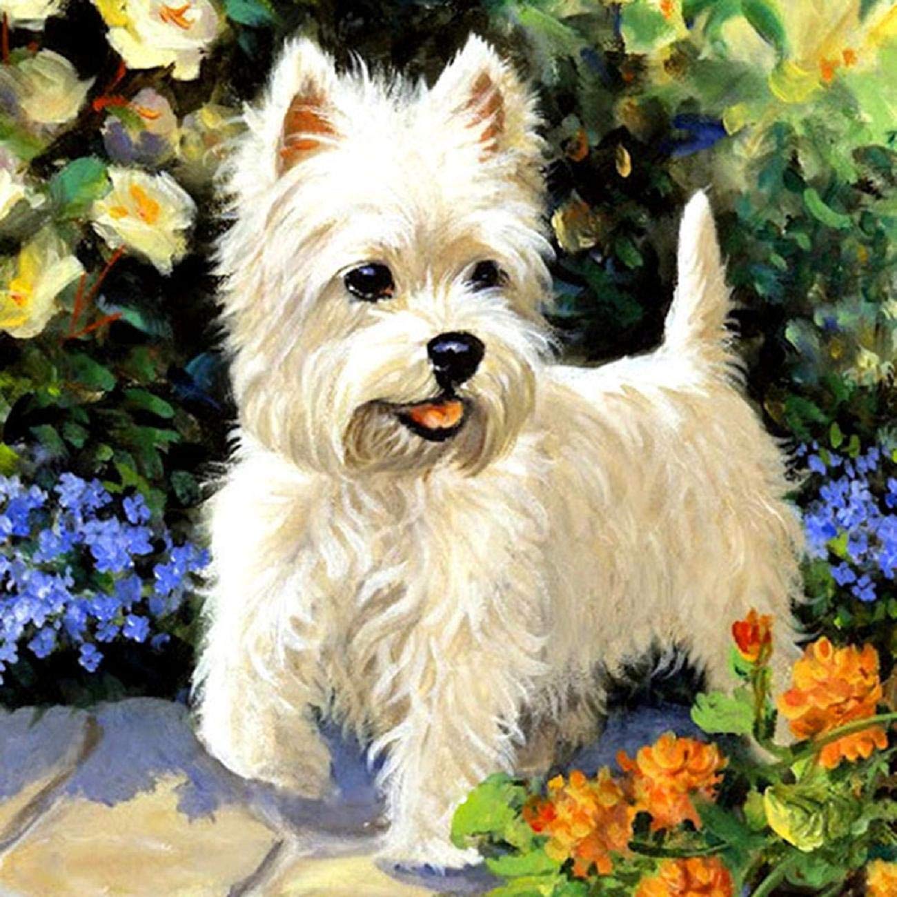 Abeuty Puppy 5D Diamond Painting Diy Full Drill Rhinestones, White Flower Animal, Paint With Diamonds Crystal Diamond Art Kits (Puppy)