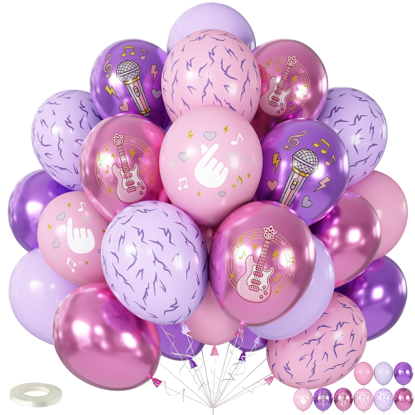 K pop Theme Balloons, Pink and Purple Latex Balloon for Party Decorations