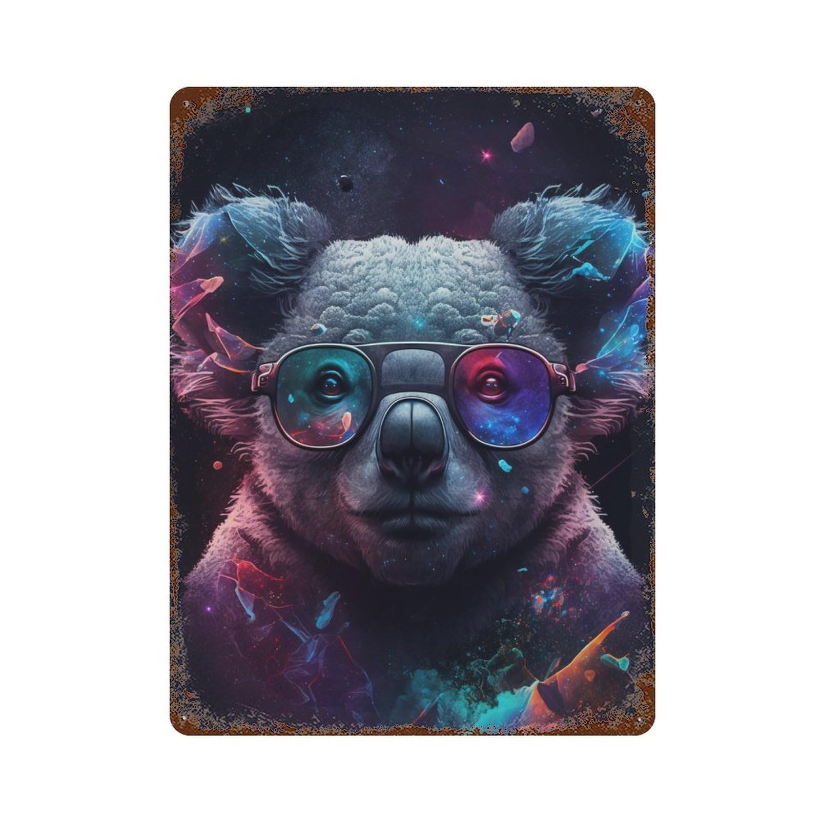Cosmic Koala Sunglasses Weathered Tin Sign 15.7"x11.8", for Basement, Hobby Room And Garage Decor, Rustic Home Decor