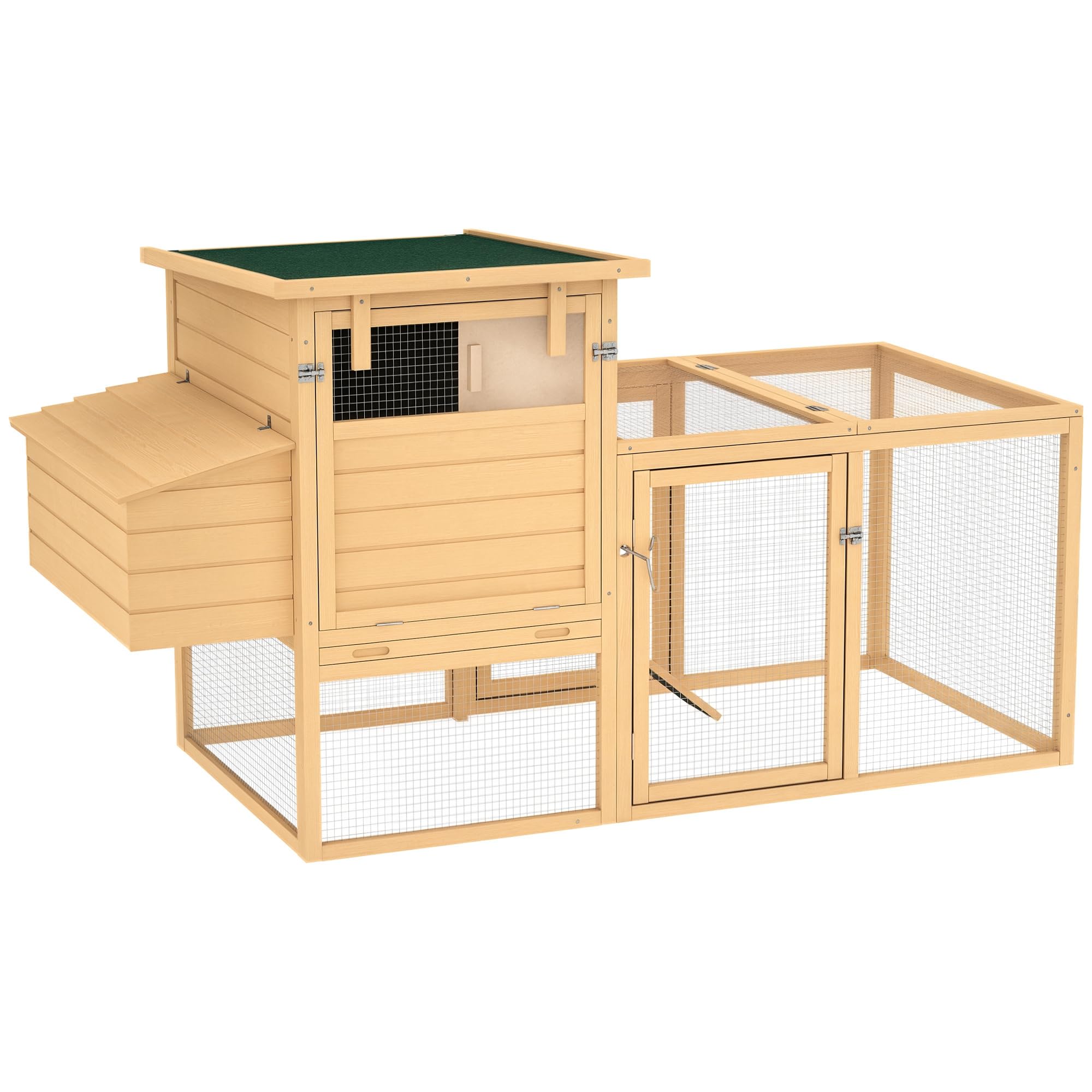 PawHut 75" Wooden Chicken Coop with Nesting Box, Outdoor Hen House with Removable Tray, Ramp Run, for Garden Backyard, Natural Wood