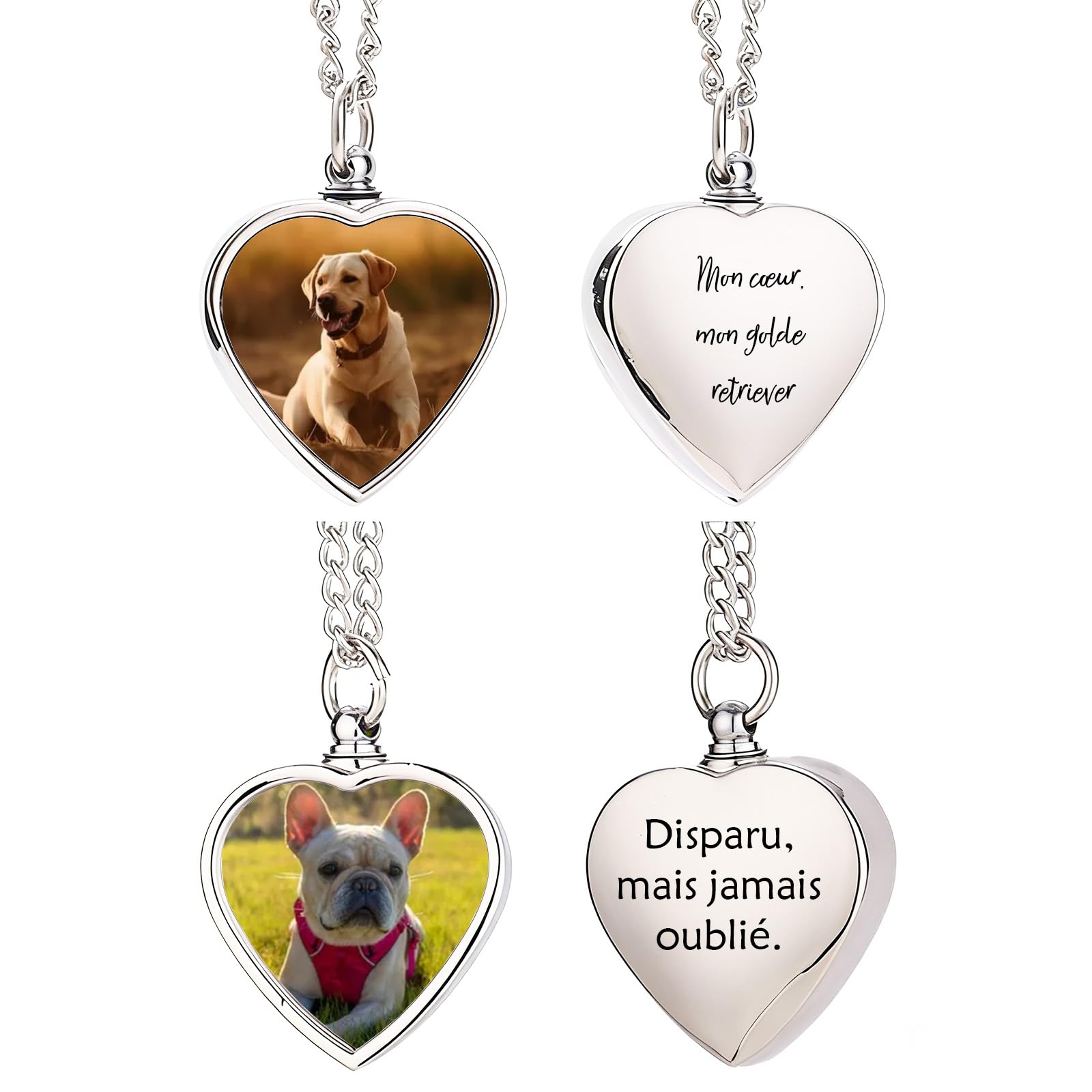 WBW Collar urna de cenizas para mascotas en forma de corazón personalizado, joyería de cremación para perros y gatos, colgante conmemorativo grabable