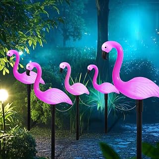 Flamingo Outdoor Decor Lights Outdoor Pink Flamingo Stake Light Battery Operated Garden Lighted Yard Art Decor Outside Garden Decorative Lights Waterproof 5 Pack in 1