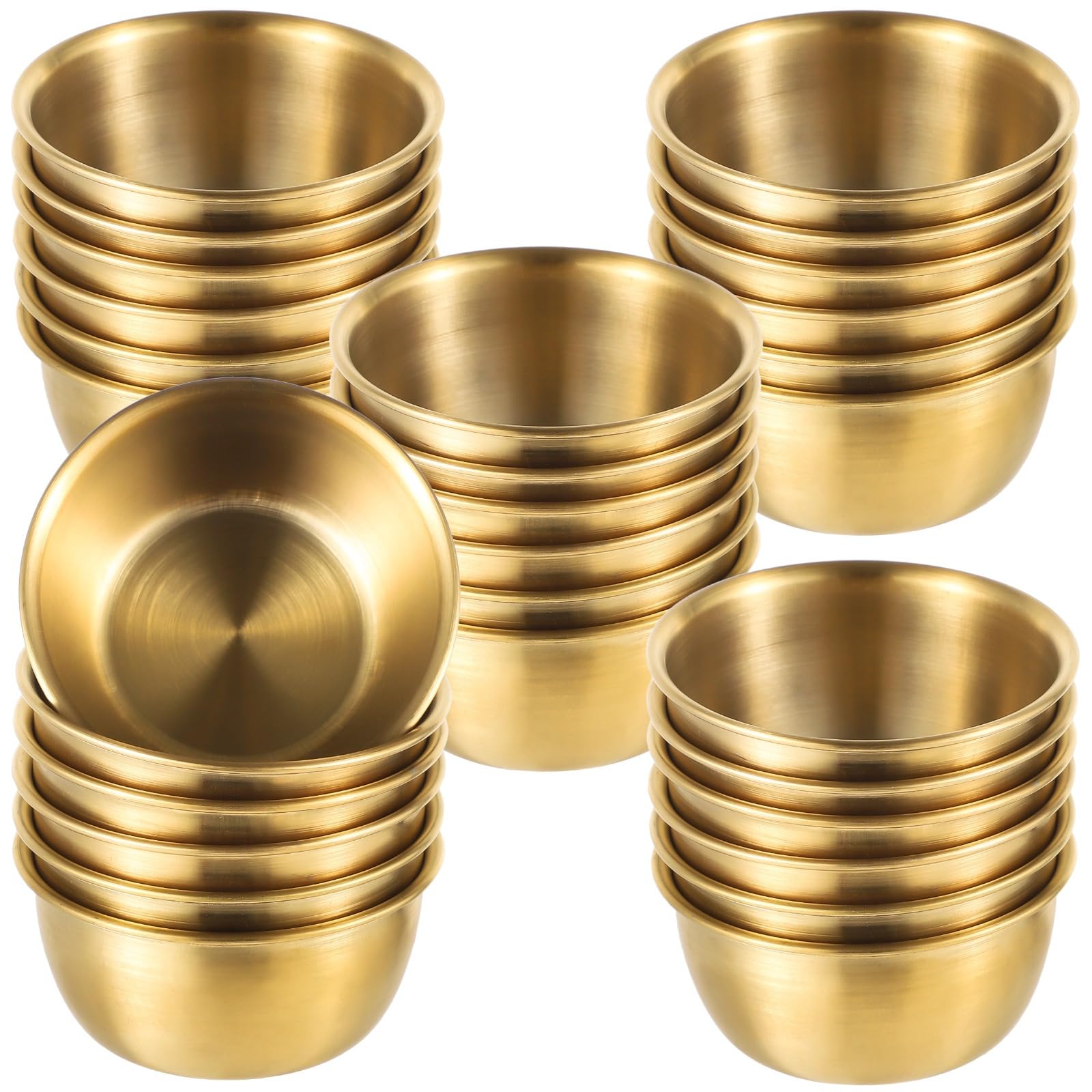 Juego de 12 cuencos de acero inoxidable con borde dorado, elegantes tazas para servir aperitivos