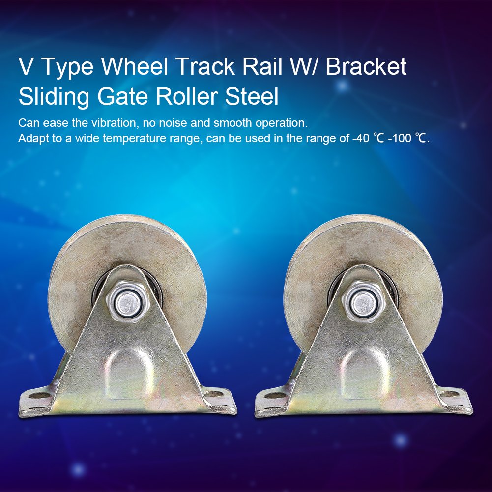 Buy 2Pcs/Set 2" V Type Sliding Gate Roller Steel V Groove Wheel Track Rail for Sliding Gate