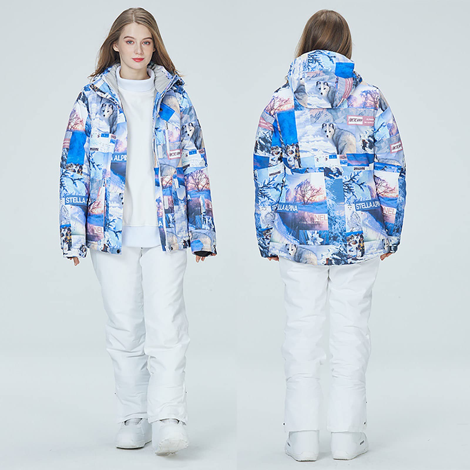 Tuta da Sci da Uomo Unisex Impermeabile da Snowboard Giacca con Cerniera e Pantaloni da Donna Spessi Impermeabili Tuta da Neve