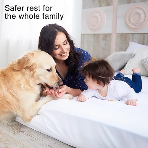 Miniatura 3 de Hitime Protector de colchón 100% impermeable, tamaño Queen, lavable a máquina, estilo ajustado con bolsillos profundos (blanco)