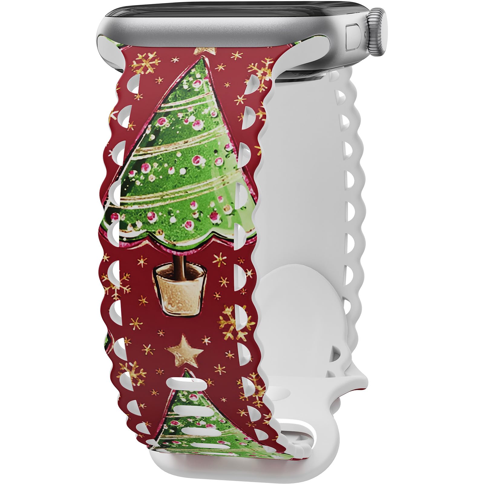 Compatible with Apple Watch Band 41mm 40mm 38mm 49mm 45mm 44mm 42mm Women, Christmas Hollow Soft Silicone Sports Strap For iWatch Ultra SE Series 10 9 8 7 6 5 4 3 2, tree-42