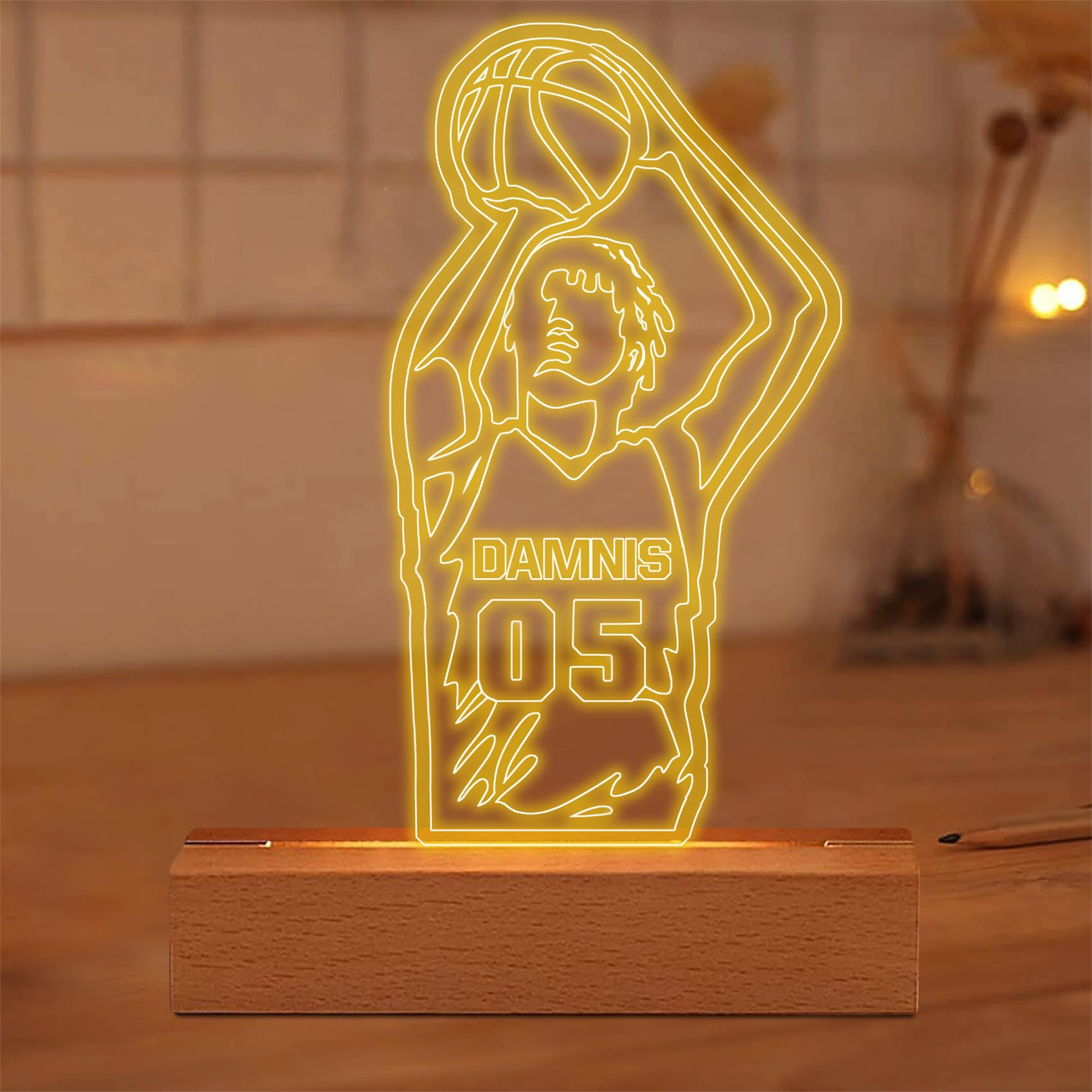 Personalized Basketball Led Night Light Custom Name Basketball Light Up Sign Acrylic Basketball Lamp for Boys Girls Sport Lovers Basketball Player Game Room Basketball Sport Gifts for Christmas