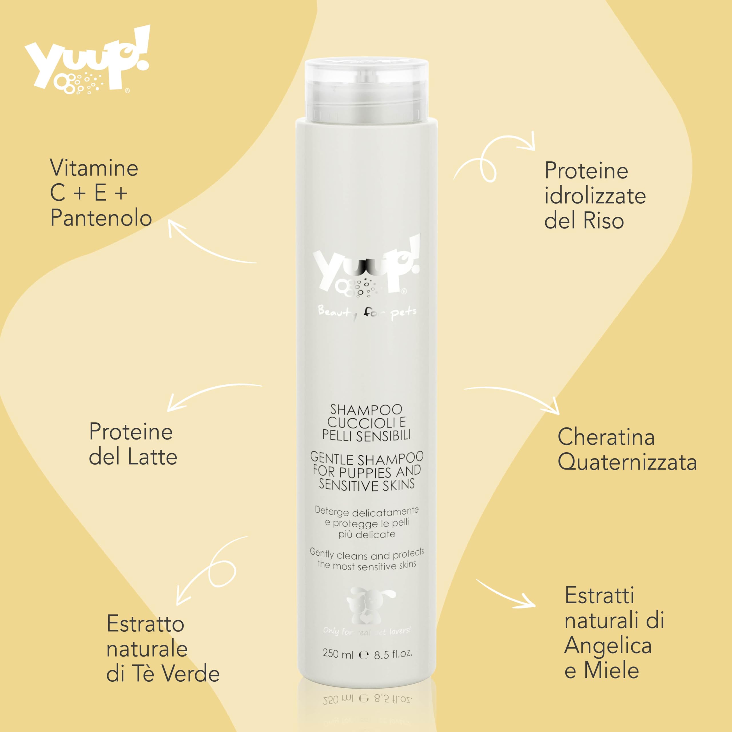 YUUP! - Shampoo per Cani e Gatti specifico per Cuccioli e Pelli Sensibili, 250 ml, nutre il pelo e ammorbidisce la cute