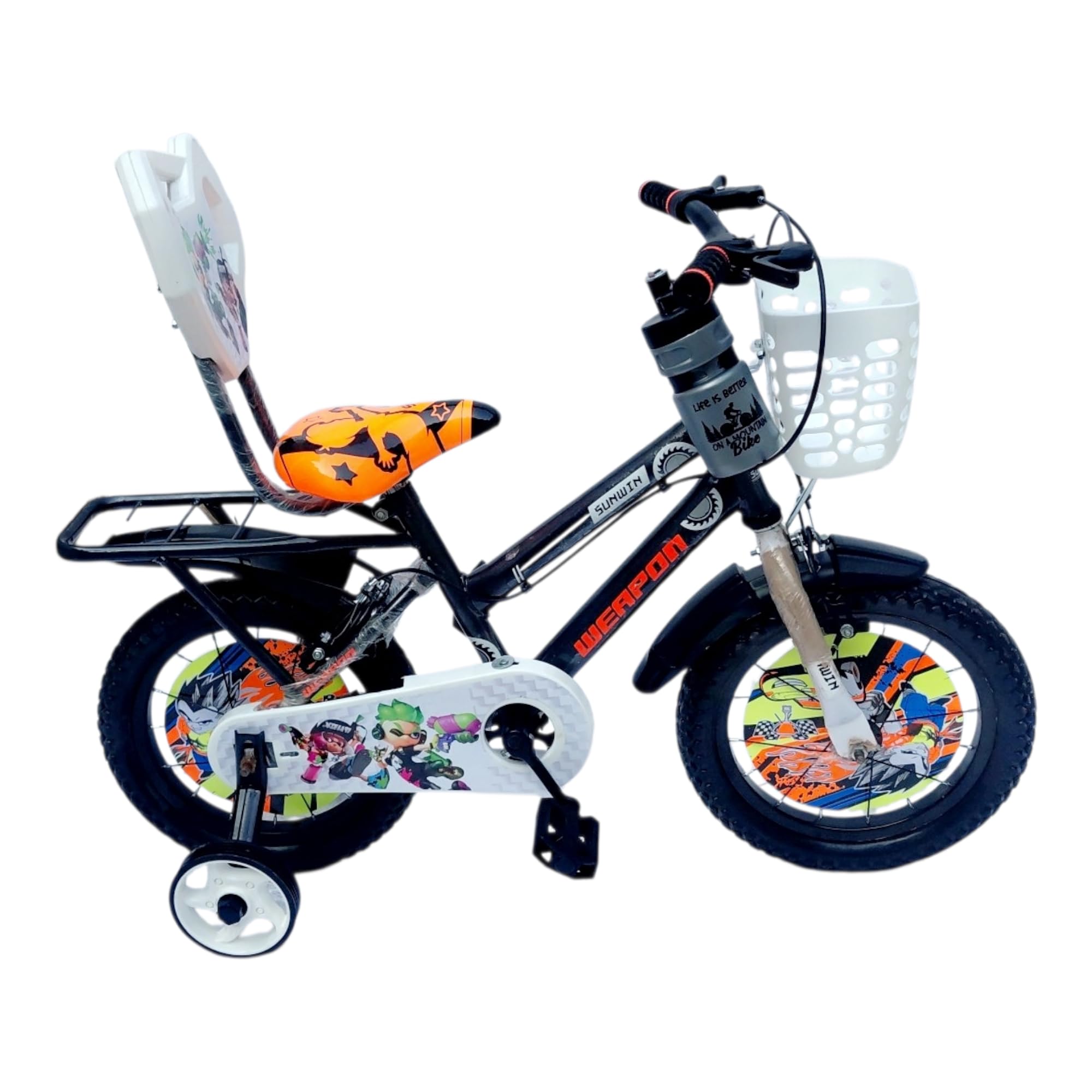 Wepon IBC 14 T Kid Cycle with Balance Wheel & Back Rest Seat/Frame 9 Inch/Basket Water Bottle/Ideal for 3 to 5 Years Boys and Girls Grey Orange-image-37