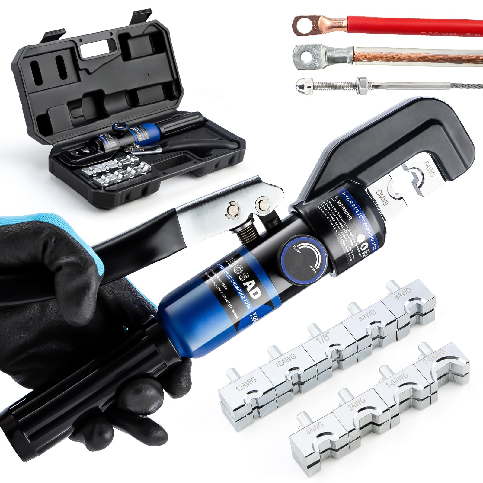 IBOSAD 1/8” Wire Rope Crimping Tool,Hand Operated Hydraulic Crimping Tool Range 12 AWG-2/0 AWG for Cable Lugs Hydraulic Crimping Crimper Wire Terminal