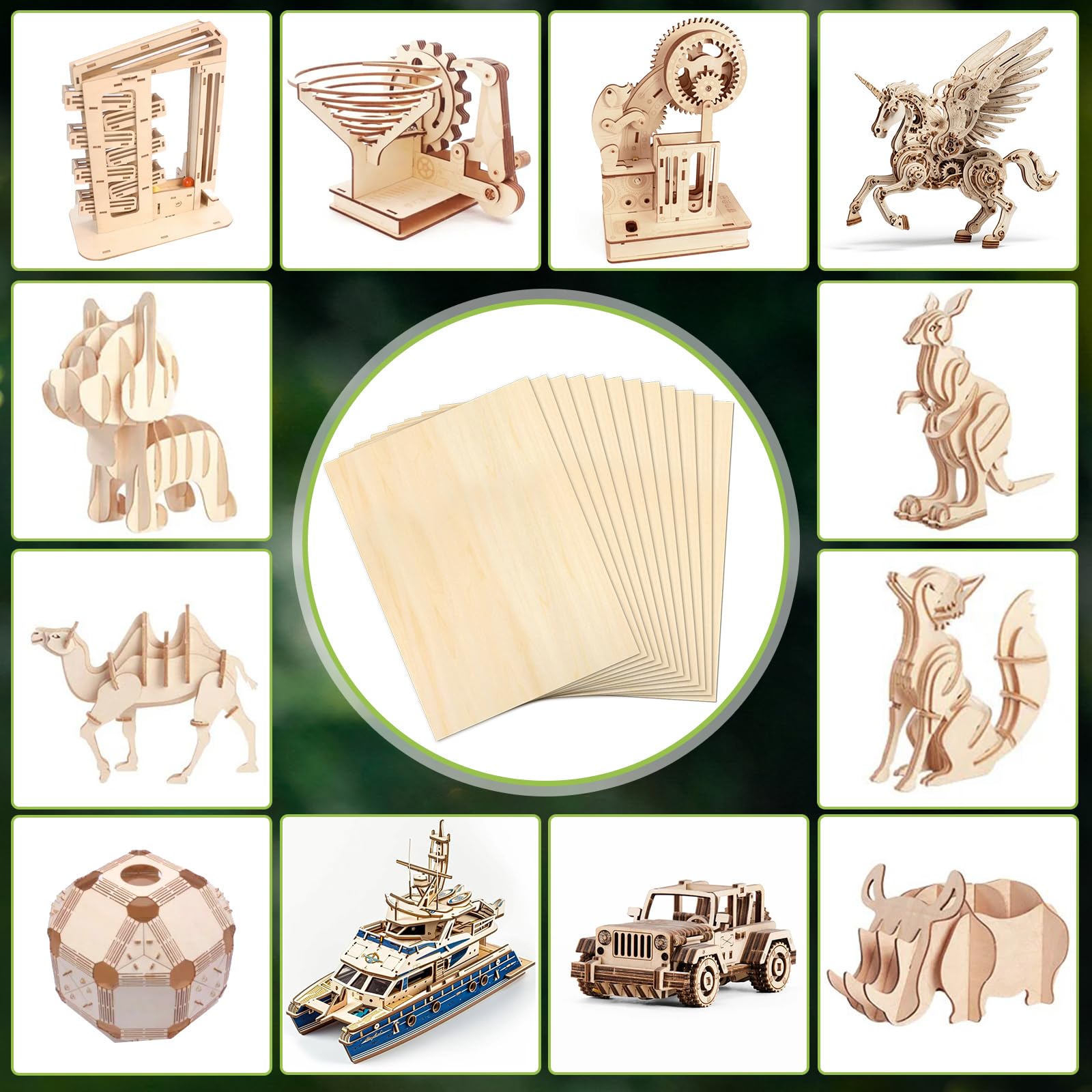 Płyta ze sklejki 3 mm, A4, 300 x 210 mm, 13 sztuk, drewno do rzeźbienia w drewnie, DIY, majsterkowania, cięcia drewna, modelarstwa