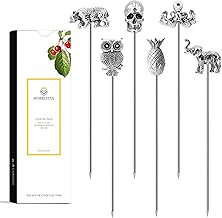 Homestia Metal Cocktail Picks for Drinks, 4.7" Reusable Cocktail Toothpicks Garnish Cocktail Skewers Swords, 6Pcs Olive Martini Picks, Vintage Cocktail Pins Accessories for Drinks Halloween Party Bar