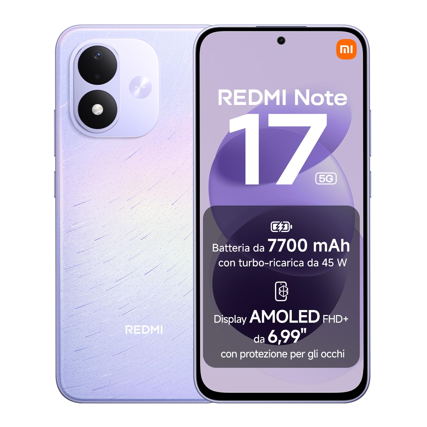 REDMI Note 17 5G, Smartphone 8+256GB, Celestial Purple, Batteria da 7700mAh | Snapdragon® 4 Gen 4, Ricarica Turbo 45W, Display AMOLED FHD+ 6,99" Protezione Occhi, Xiaomi HyperOS, IP65, Fotocamera 50MP