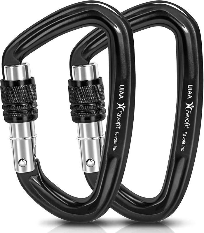 Locking Climbing Carabiner Heavy Duty: Favofit UIAA Certified 42kn (9441 lbs) Safety Caribeaner Clips - Large Screwgate Rock Mountain Caribiniers for Rescue Firefighter
