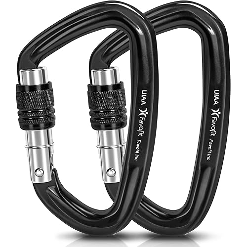 UIAA Certified 25kN-42kN Climbing Carabiners - Favofit Heavy Duty Locking Carabiner Clips with Twist or Screw Lock - Professional Rock Climbing Gear for Tree Climbing Arborist Rappelling & Rescue