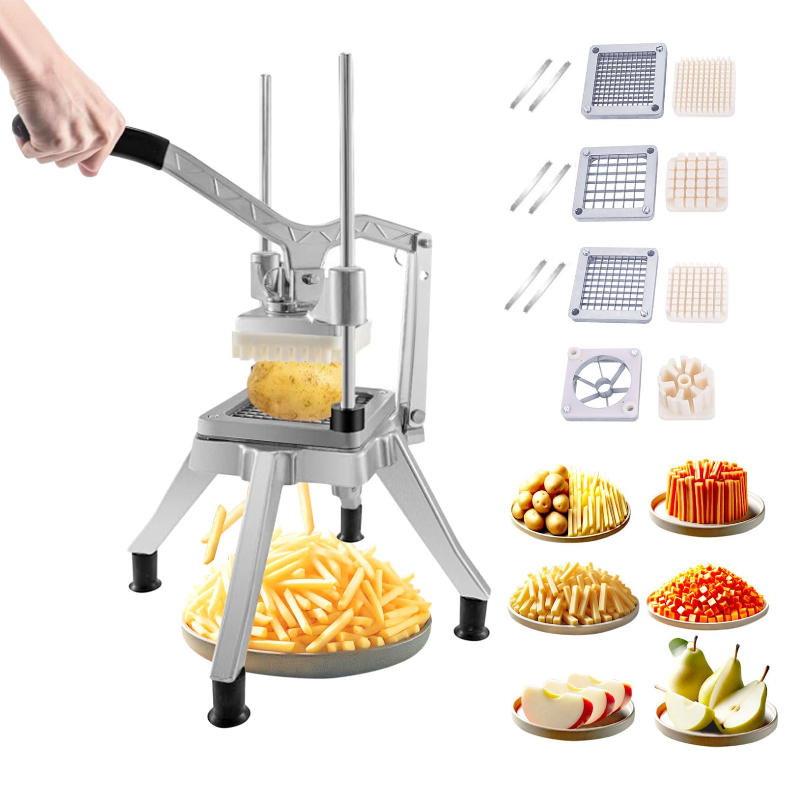 Commercial Vegetable Fruit Food Chopper Stainless Steel Replacement Blades, 1/2", 3/8", 1/4" & 6-Wedge Blades for Restaurants Home Kitchen