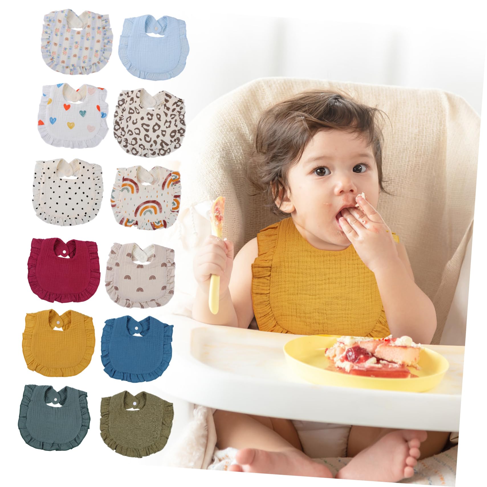 12 Stück Spucktücher Baumwolle Muslin für Kleinkinder Saugfähige Dreieckstücher mit Druckknopfverschluss Unisex Vielseitige Designs für Neugeborene und Kleinkinder