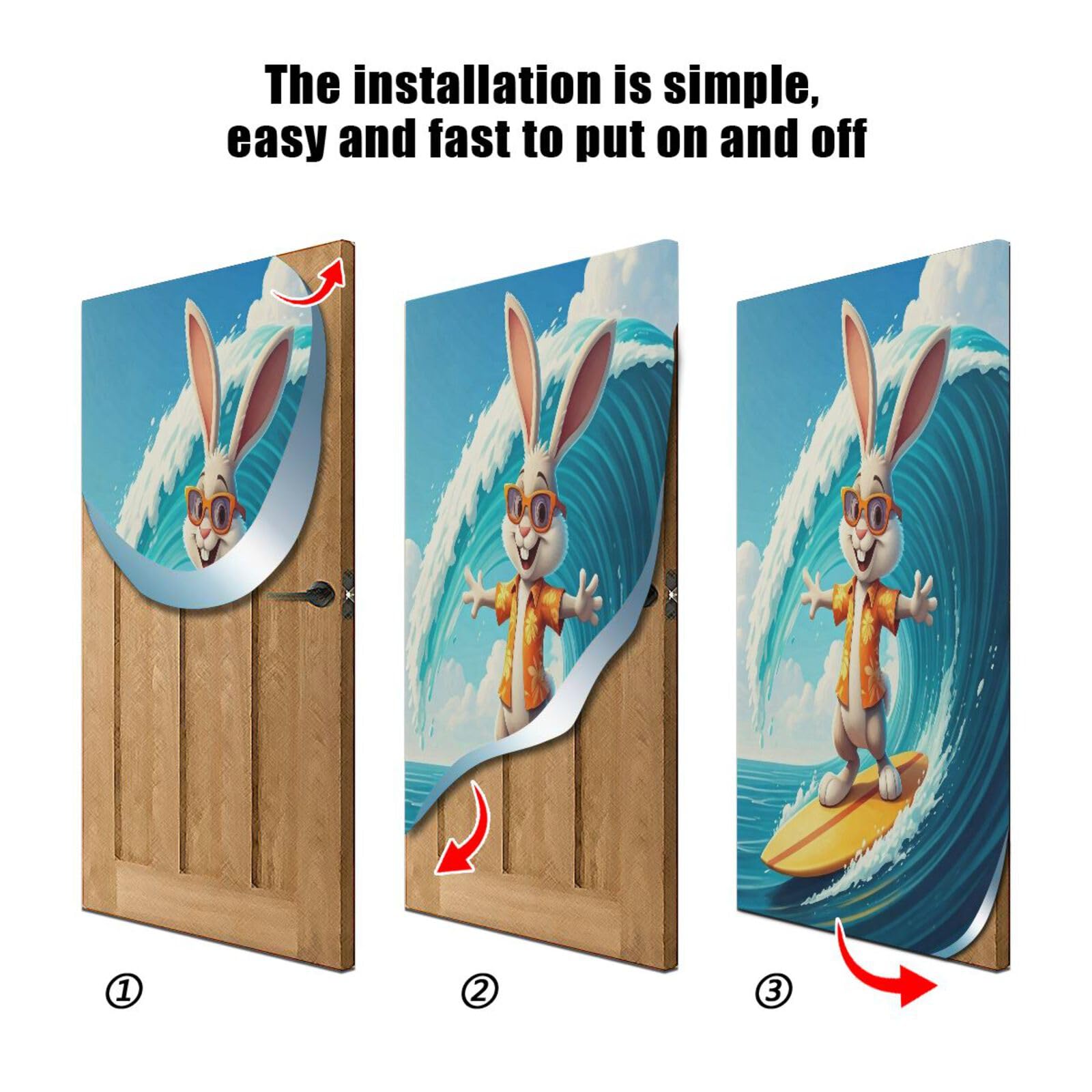 FLildon Rabbit Surfing Door Cover Decoration, Party Accessory Porch Decor for Festive Ornament Room Door Covers 35 x 79 Inch