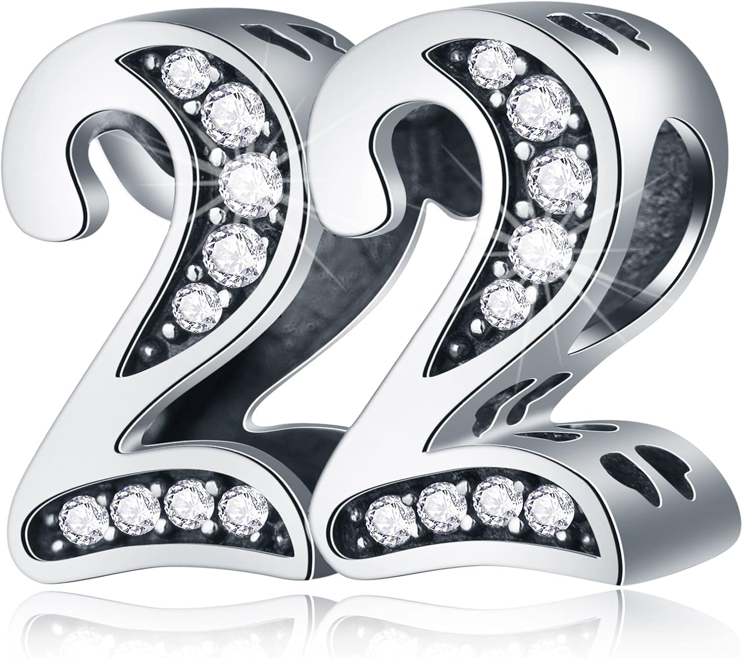 5,10 to 50 52 55 56 60 65 70 75 80 Birthday Charms fits European Anniversary Bracelets, 925 Sterling Silver Number Charms with Clear CZ Stones, Gifts for Family/Lover/Friends