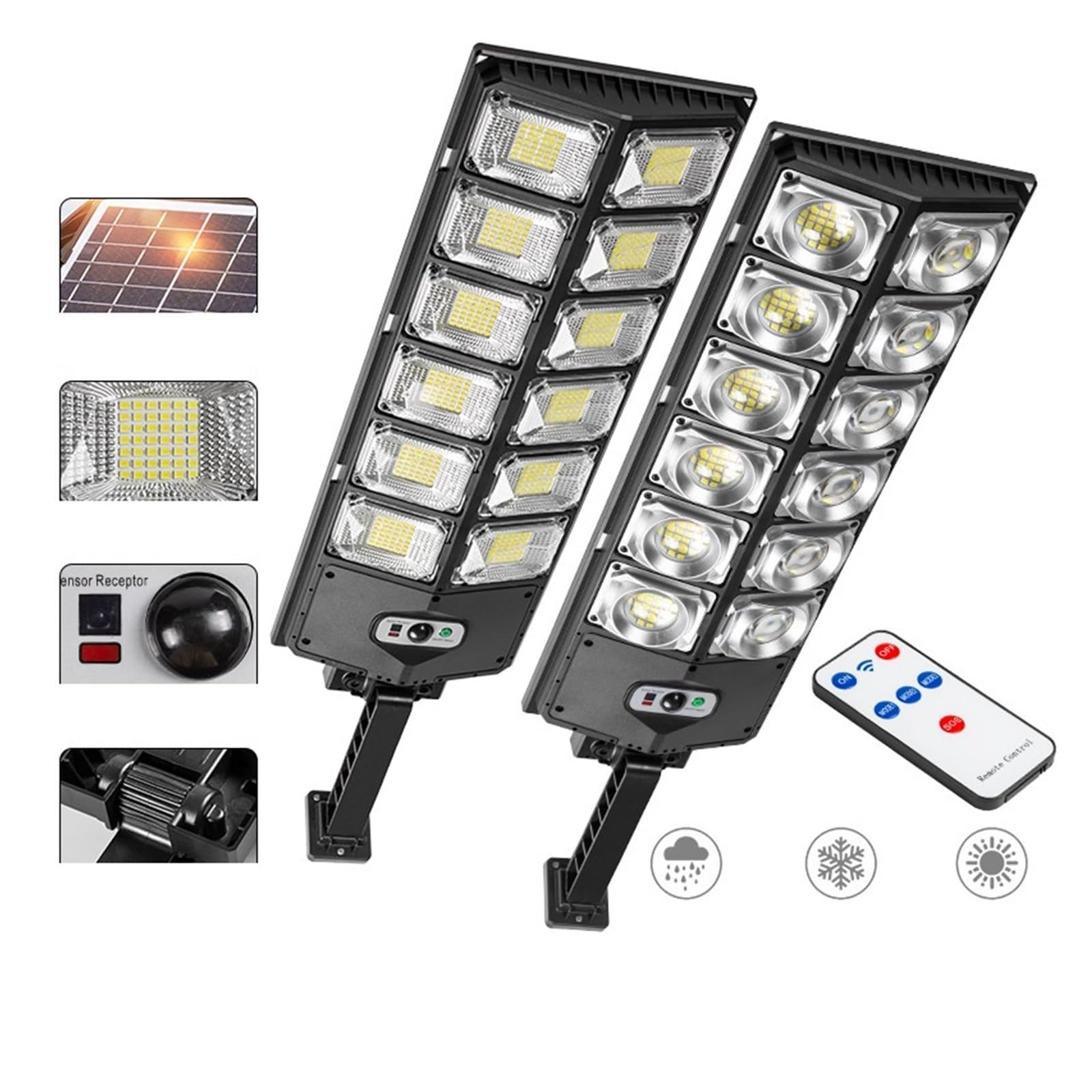 Lampy Solarne Zewnątrz, Słoneczne lampy uliczne zewnętrzne wodoodporne 8000lm wysoka jasność lampa LED od zmierzchu do świtu z pilotem na czujnik ruchu do ogrodu,Do ogrodu, ulicy, werandy(Brown)