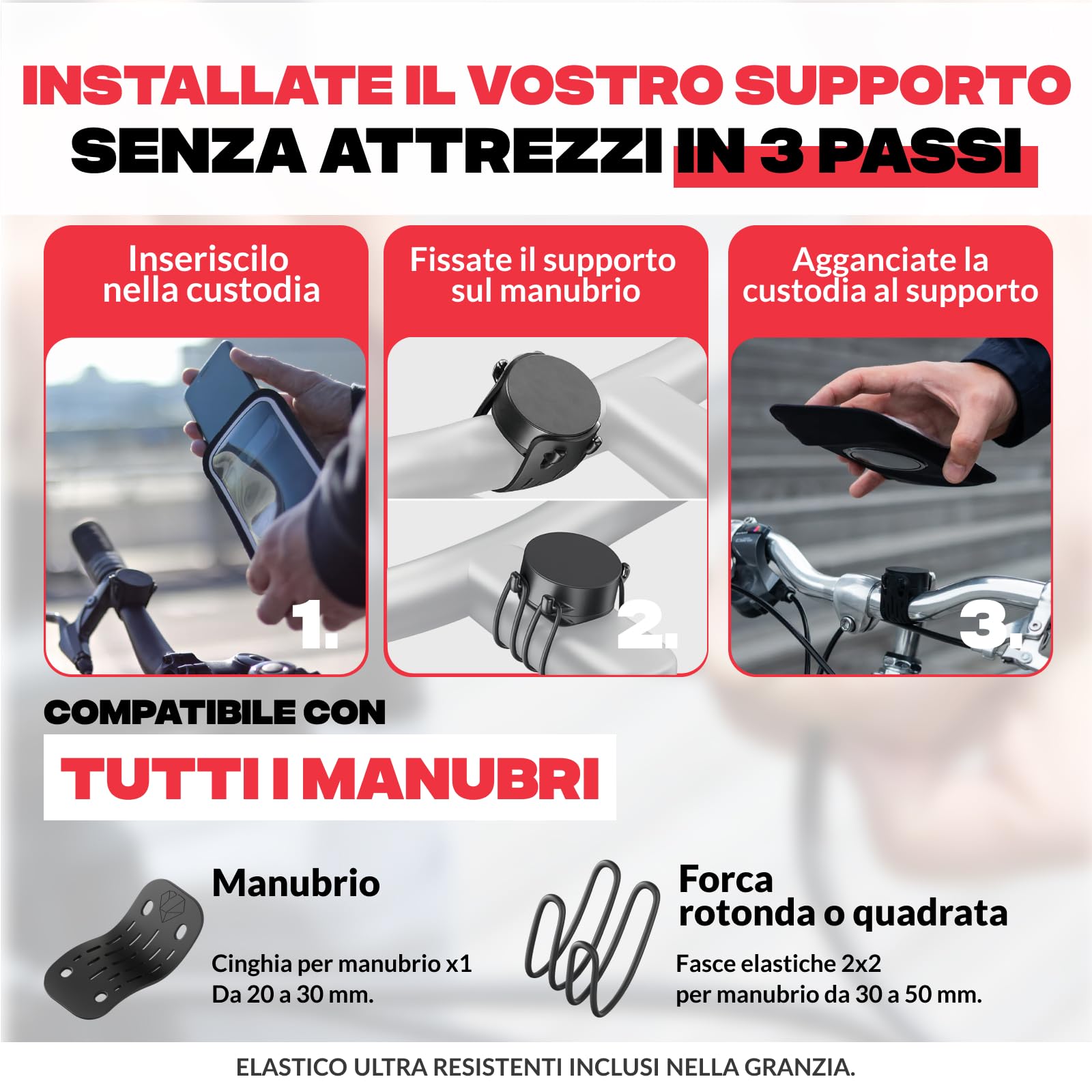 SHAPEHEART Innovazione francese, Porta cellulare bici con tasca magnetica staccabile, Porta telefono bici impermeabile, Universale, Supporto cellulare bici per manubrio, MTB